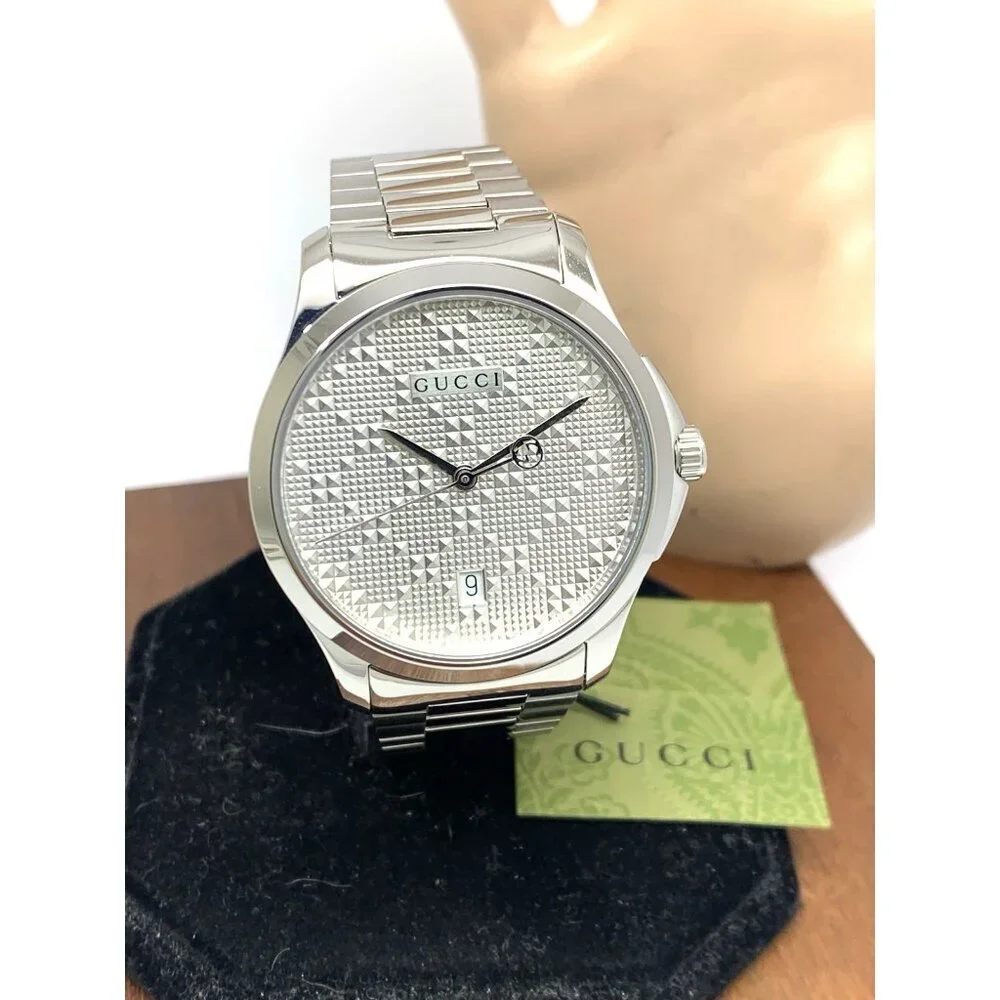 Gucci Men's Watch YA126459 G-Timeless Swiss Quartz Silver Dial Steel 38mm